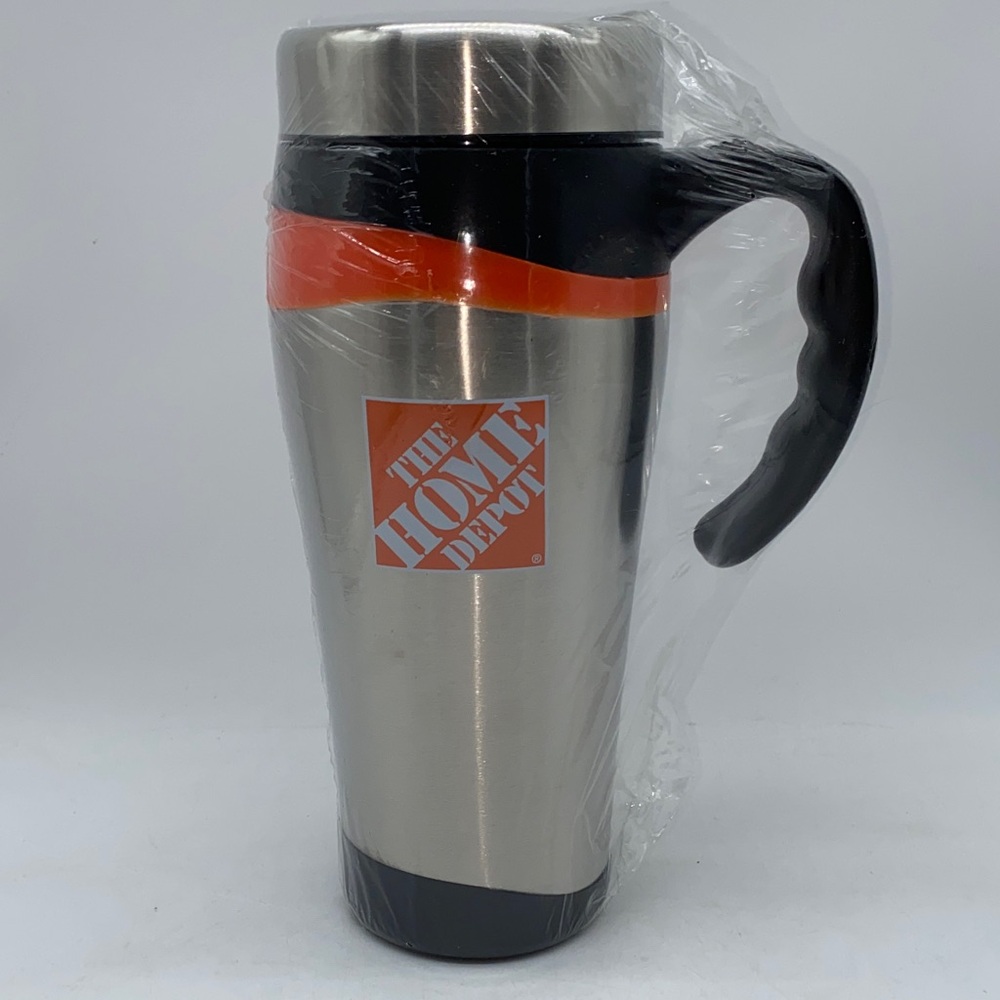 The Home Depot Stainless Steel Coffee Tea Travel Mug - Orange Black Advertising